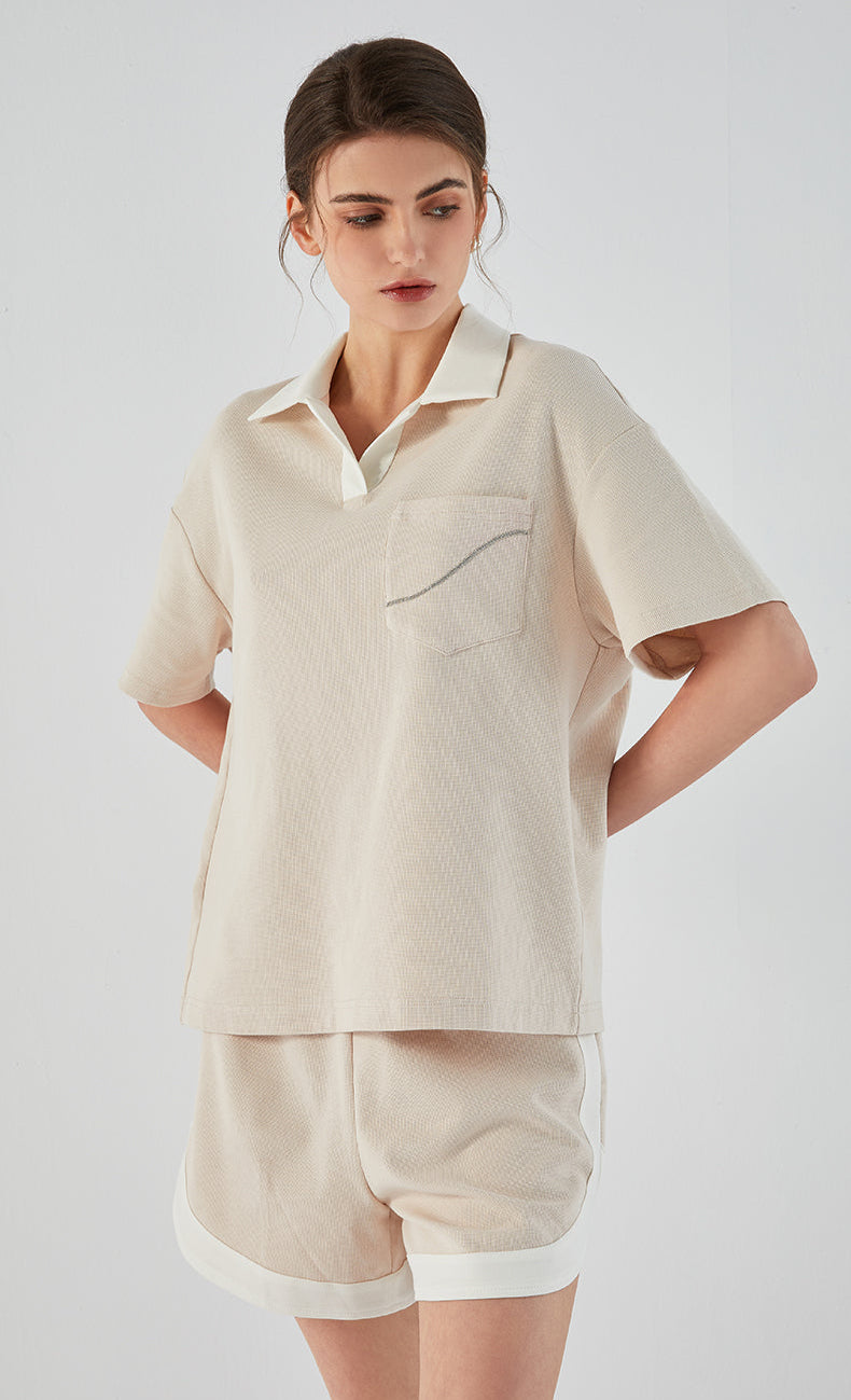 Pamuk Polo Yaka Şerit Detaylı Tişört