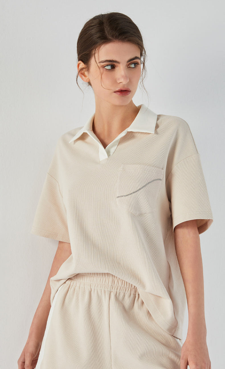 Pamuk Polo Yaka Şerit Detaylı Tişört