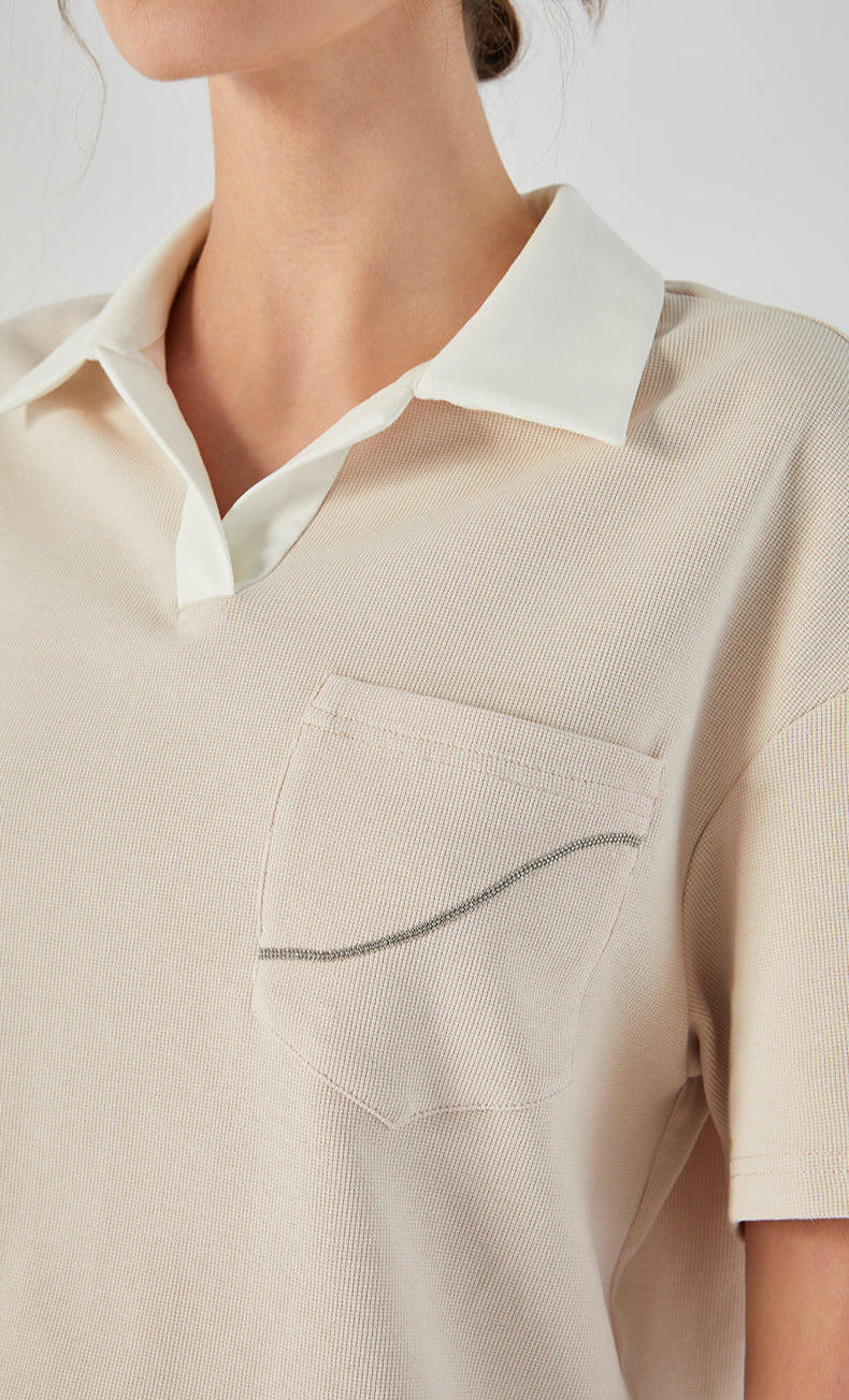 Pamuk Polo Yaka Şerit Detaylı Tişört