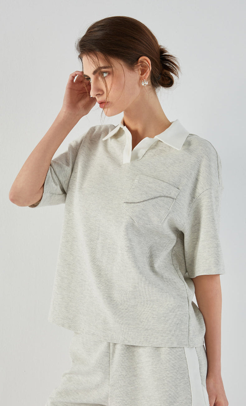 Pamuk Polo Yaka Şerit Detaylı Tişört