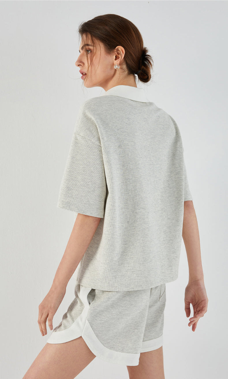 Pamuk Polo Yaka Şerit Detaylı Tişört