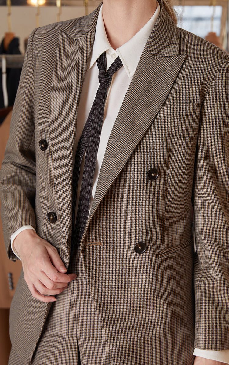 Yün Ekose Çift Düğmeli Blazer