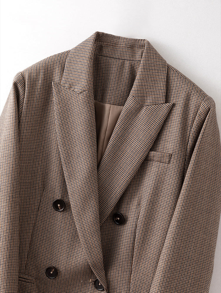Yün Ekose Çift Düğmeli Blazer