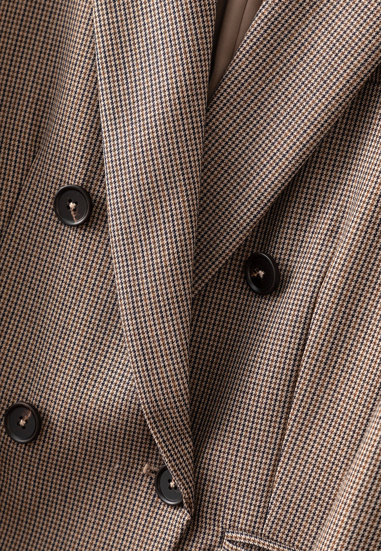 Yün Ekose Çift Düğmeli Blazer