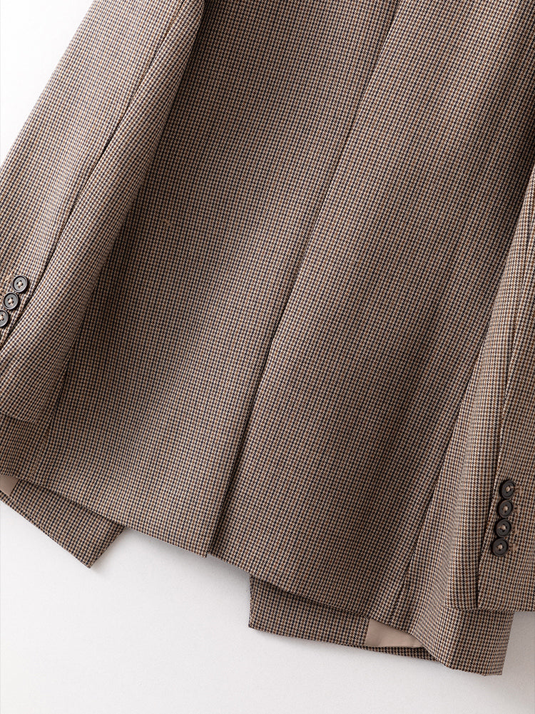 Yün Ekose Çift Düğmeli Blazer