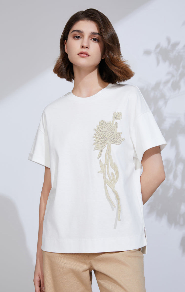 Pamuk & Keten Tişört Payetli İşleme