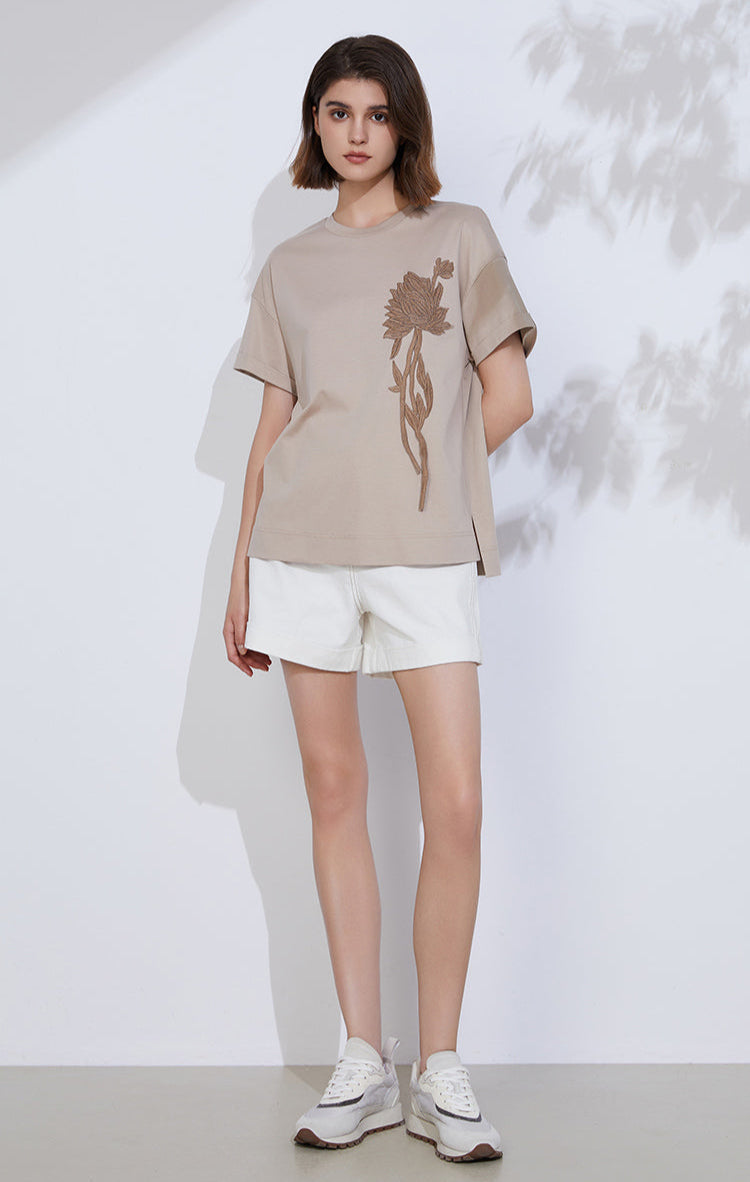 Pamuk & Keten Tişört Payetli İşleme