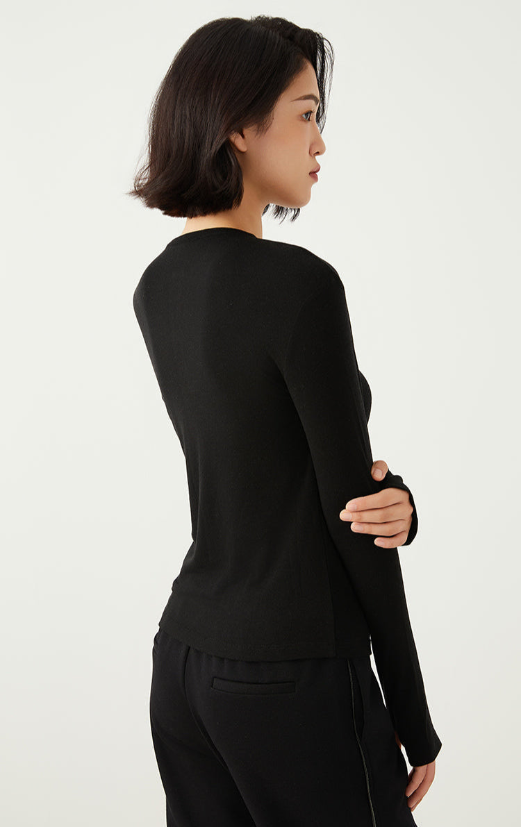 Keten & Yün Düğmeli Uzun Kollu Üst