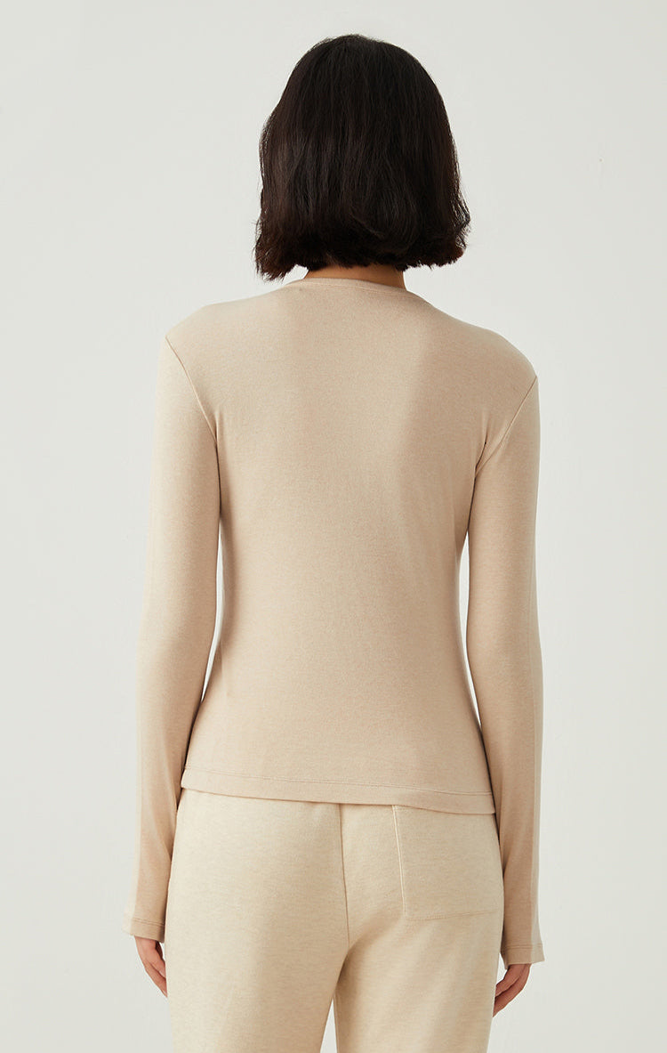 Keten & Yün Düğmeli Uzun Kollu Üst