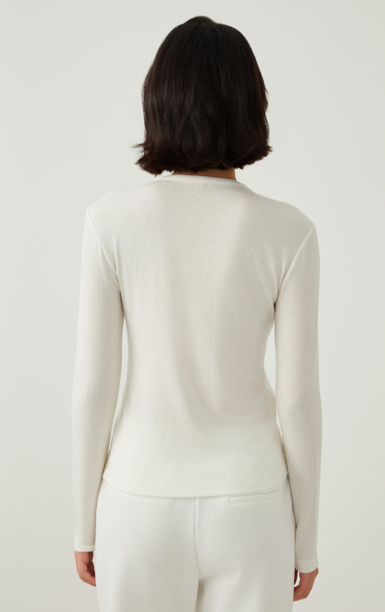 Keten & Yün Düğmeli Uzun Kollu Üst