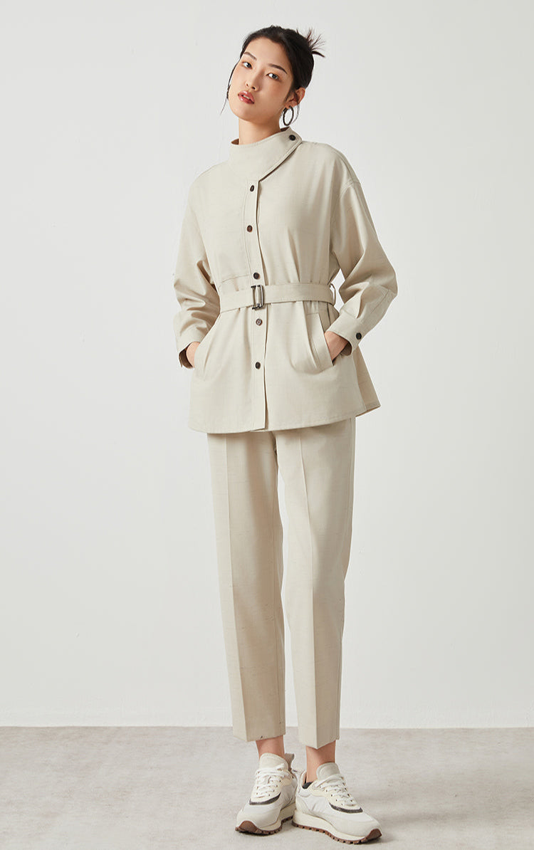 İpek & Keten Kuşaklı Ceket