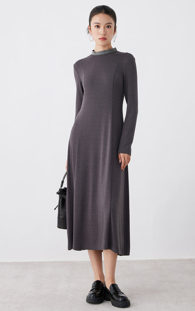 Saf Kaşmir Uzun Kollu Midi Elbise
