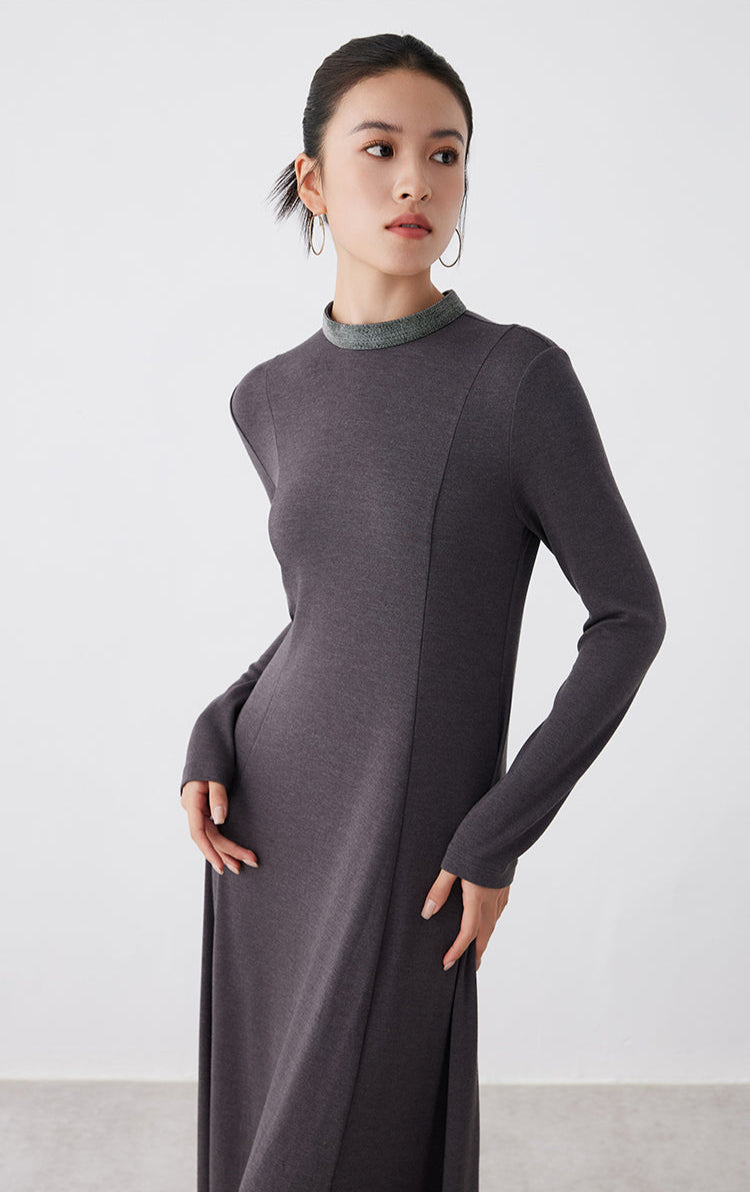 Saf Kaşmir Uzun Kollu Midi Elbise