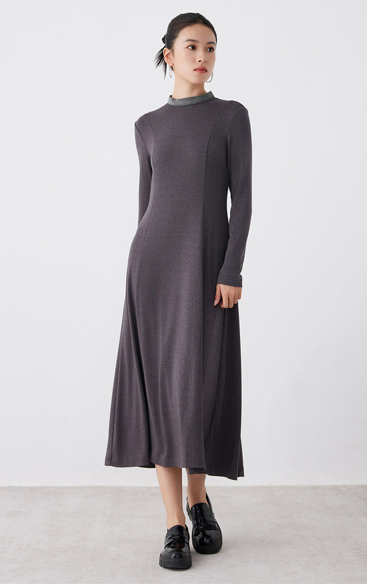 Saf Kaşmir Uzun Kollu Midi Elbise