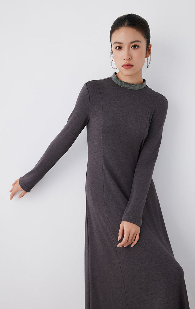 Saf Kaşmir Uzun Kollu Midi Elbise