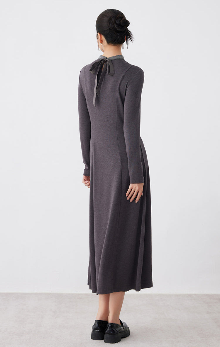 Saf Kaşmir Uzun Kollu Midi Elbise
