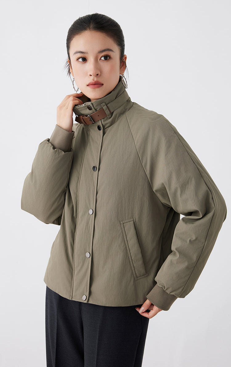 Pamuk Dolgulu Deri Detaylı Ceket