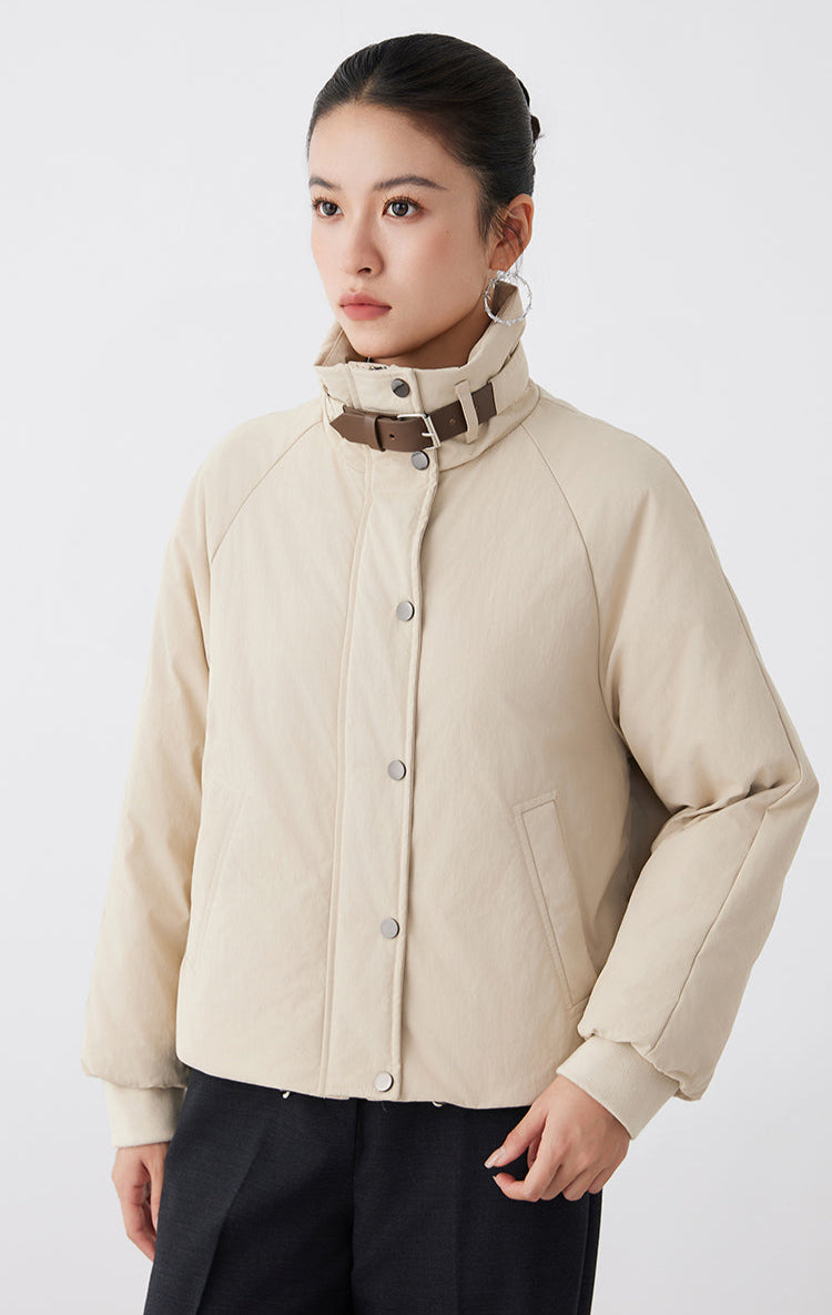 Pamuk Dolgulu Deri Detaylı Ceket