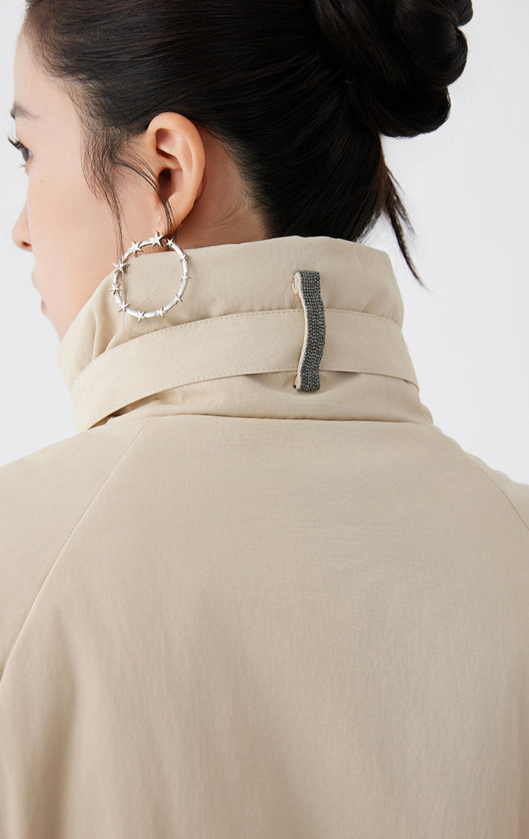 Pamuk Dolgulu Deri Detaylı Ceket