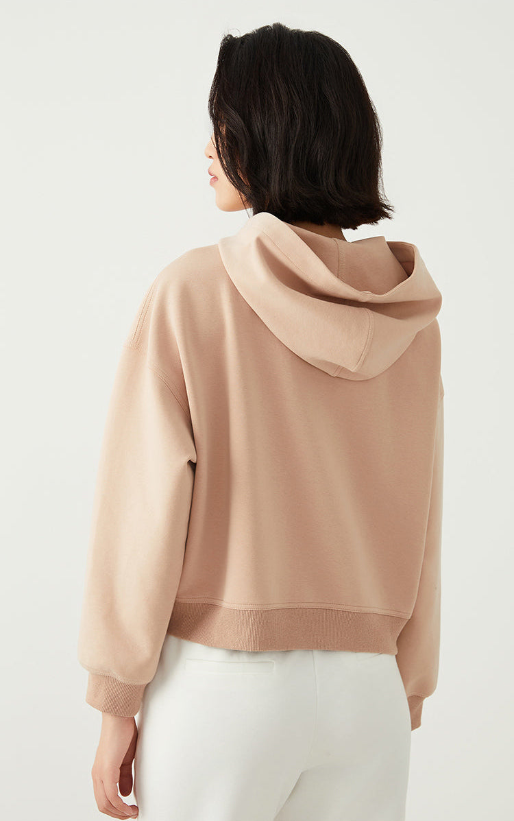 Pamuk İnce Dokulu Yarım Fermuarlı Kapüşonlu