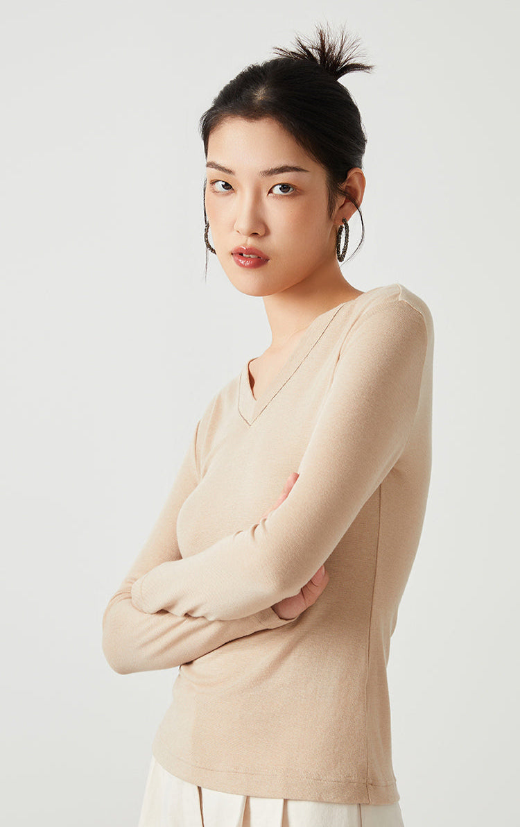 Keten & Yün V Yaka Uzun Kollu Üst