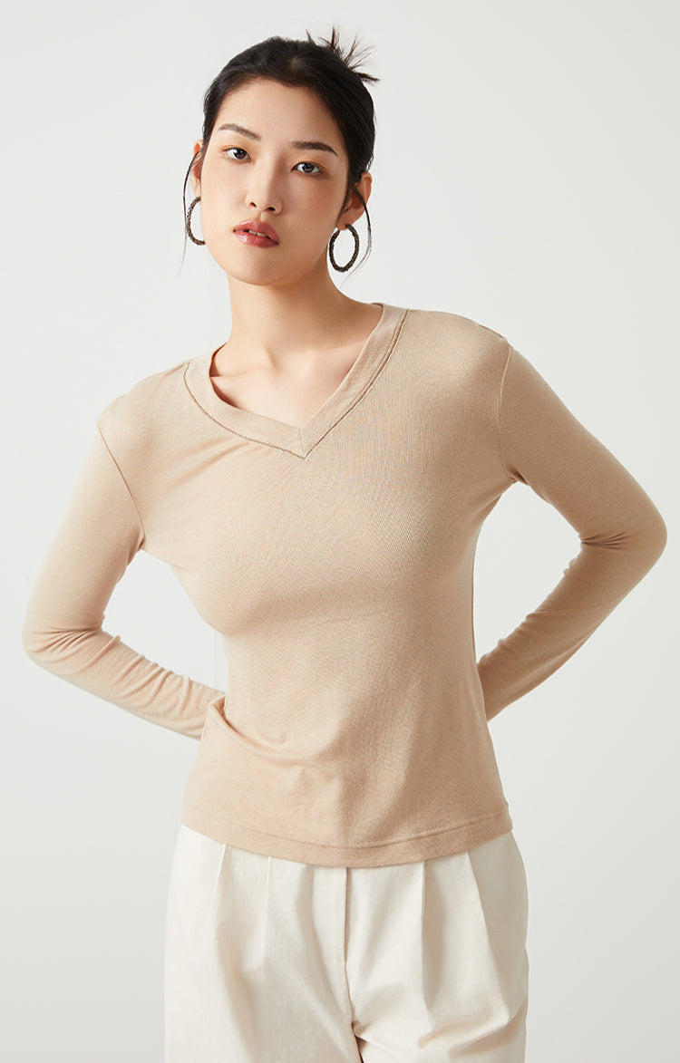 Keten & Yün V Yaka Uzun Kollu Üst