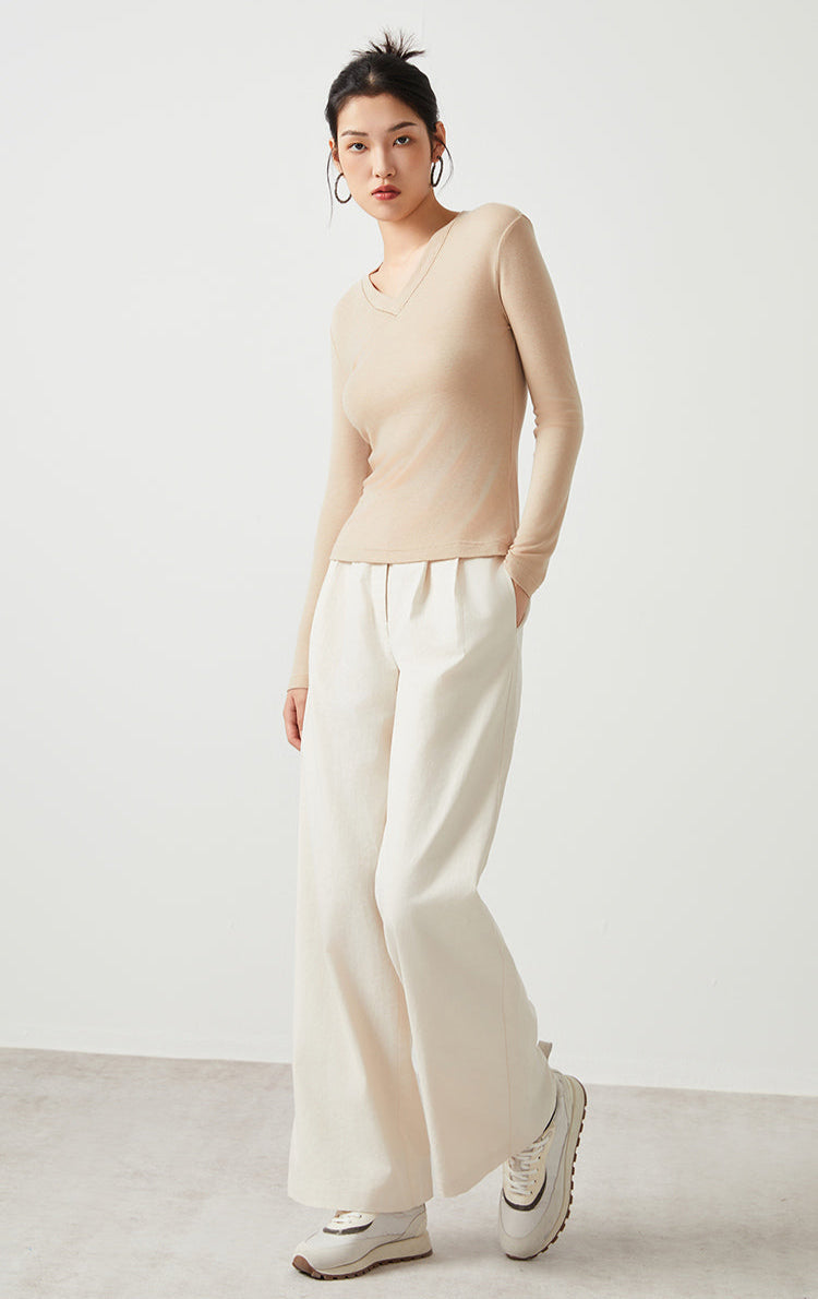 Keten & Yün V Yaka Uzun Kollu Üst