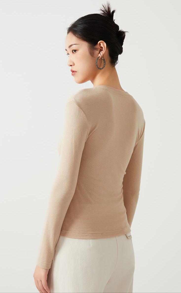 Keten & Yün V Yaka Uzun Kollu Üst