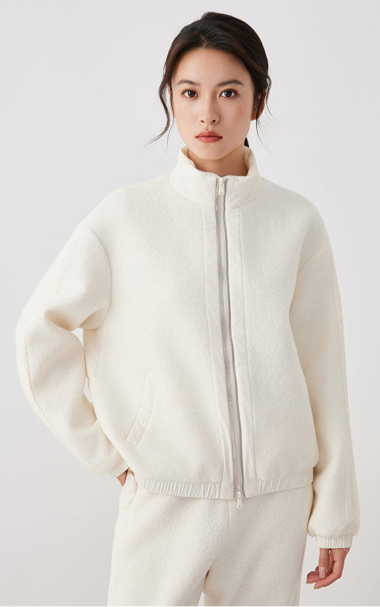 Merino Yünü Fermuarlı Bomber Ceket