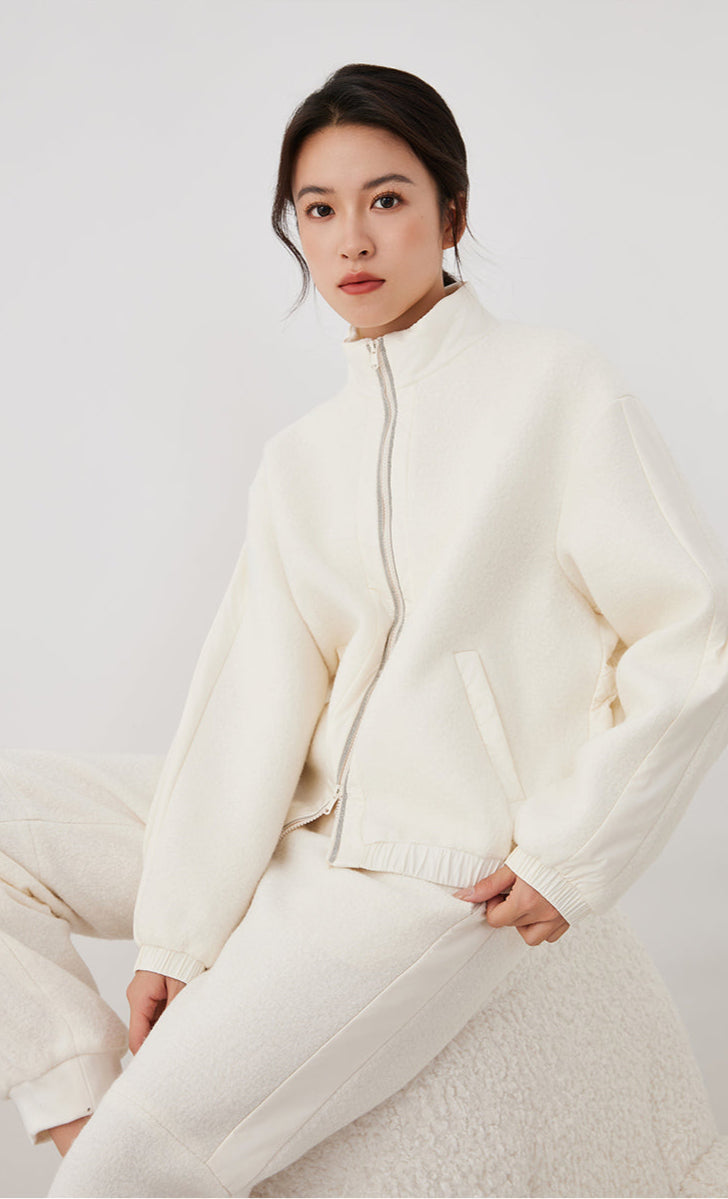 Merino Yünü Fermuarlı Bomber Ceket