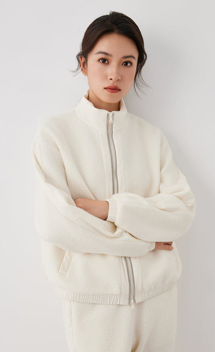 Merino Yünü Fermuarlı Bomber Ceket