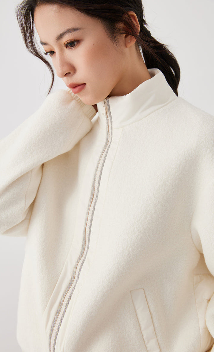 Merino Yünü Fermuarlı Bomber Ceket