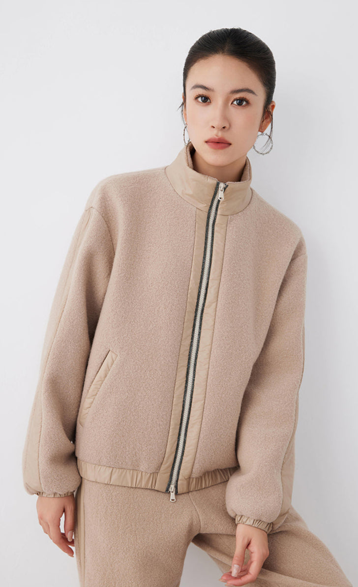 Merino Yünü Fermuarlı Bomber Ceket