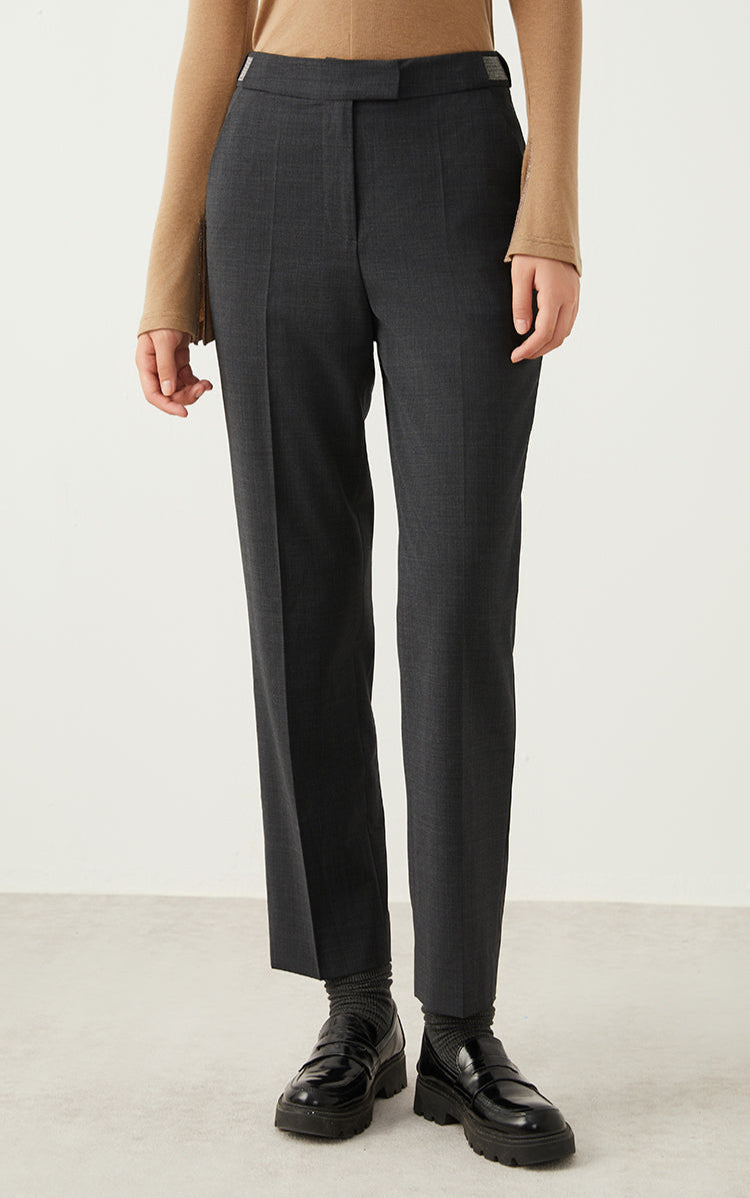 Yün Karışımlı Düz Kesim Pantolon