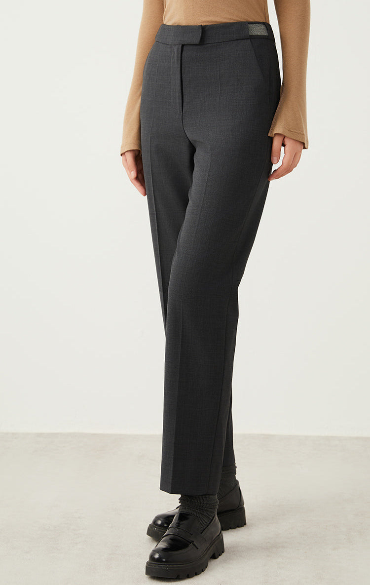 Yün Karışımlı Düz Kesim Pantolon