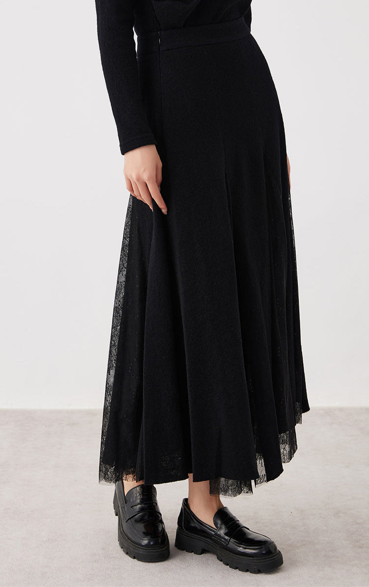 Yün Pileli Dantel Etek