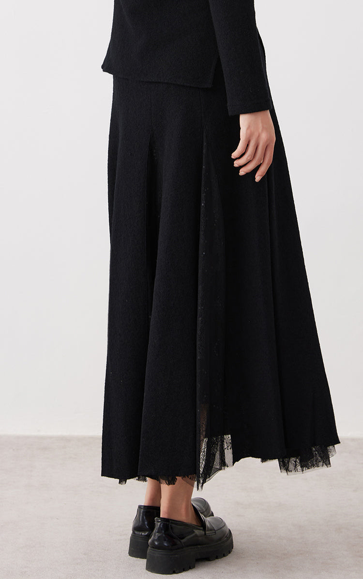 Yün Pileli Dantel Etek