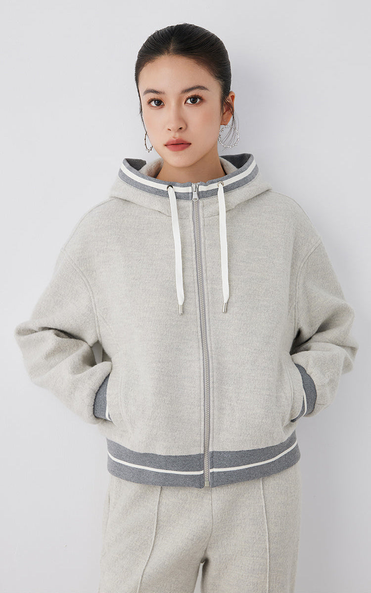 Merino Yünü Kapüşonlu Ceket