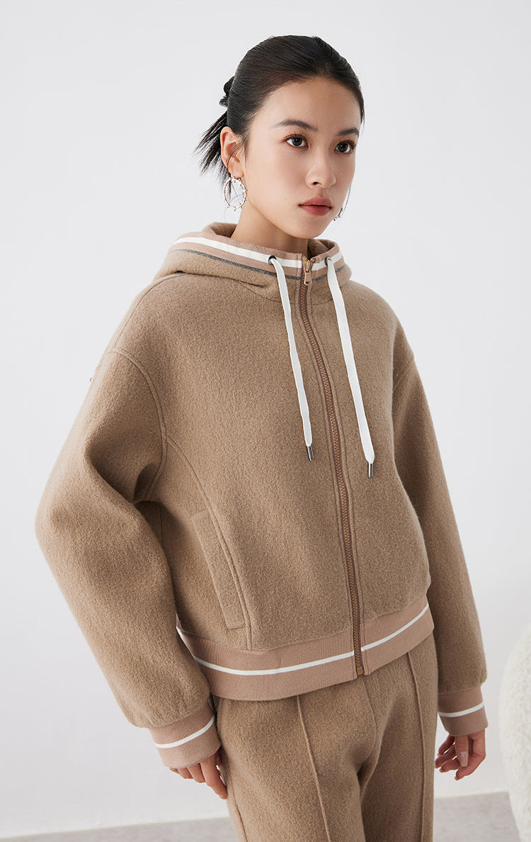 Merino Yünü Kapüşonlu Ceket