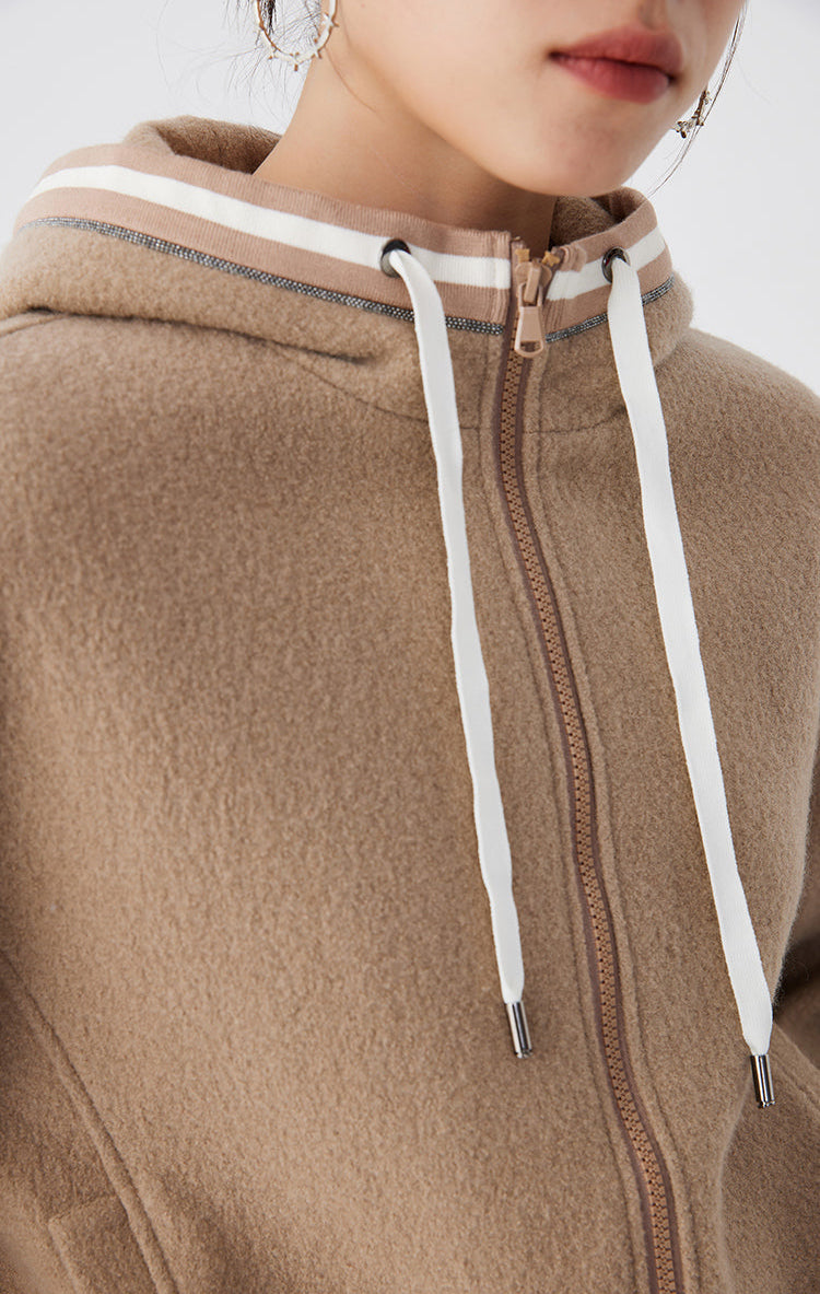 Merino Yünü Kapüşonlu Ceket