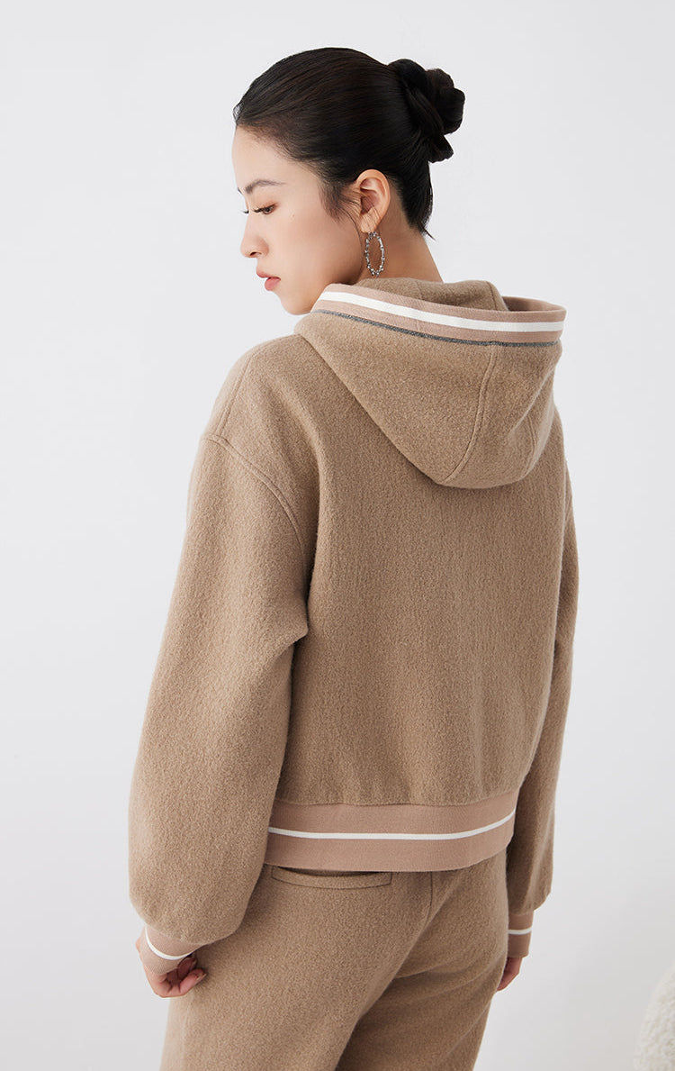 Merino Yünü Kapüşonlu Ceket