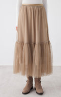 İpek Büzgülü Tül Etek