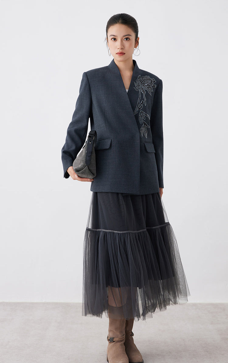 İpek Büzgülü Tül Etek