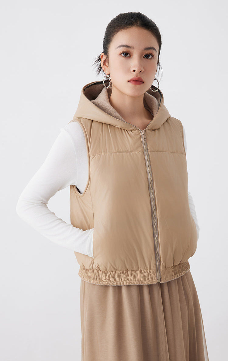 Yün Kapüşonlu Kaz Tüyü Yelek