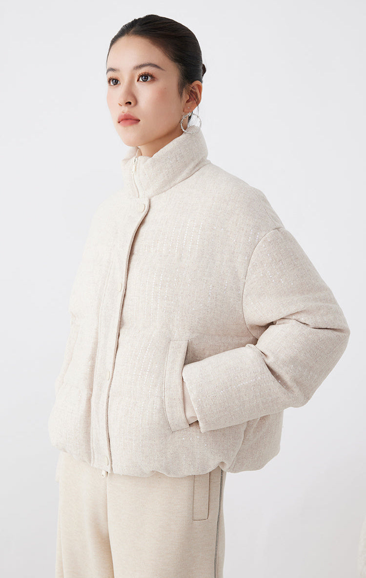 Yün Şişme Mont Kaz Tüyü Dolgulu