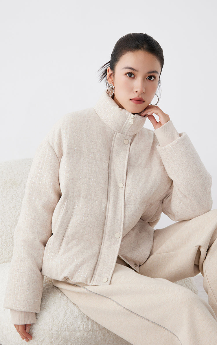 Yün Şişme Mont Kaz Tüyü Dolgulu