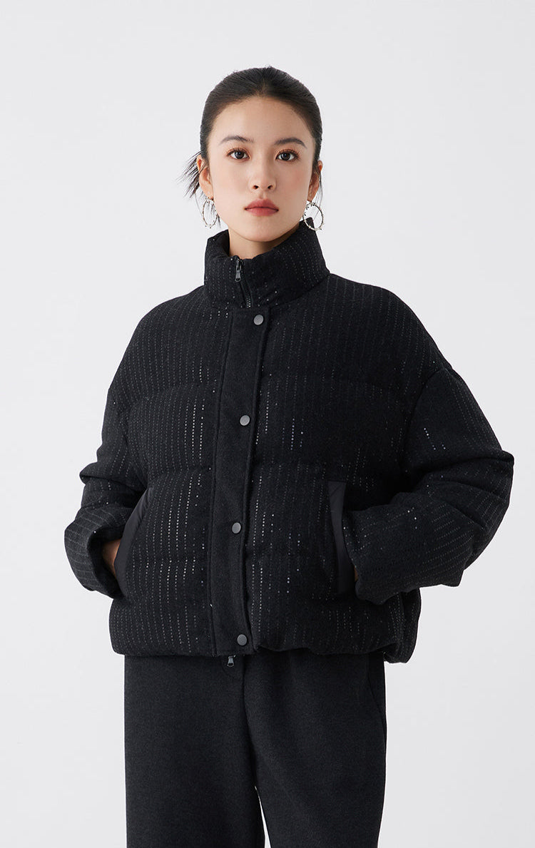 Yün Şişme Mont Kaz Tüyü Dolgulu