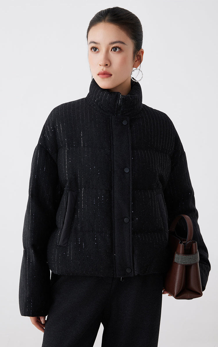 Yün Şişme Mont Kaz Tüyü Dolgulu