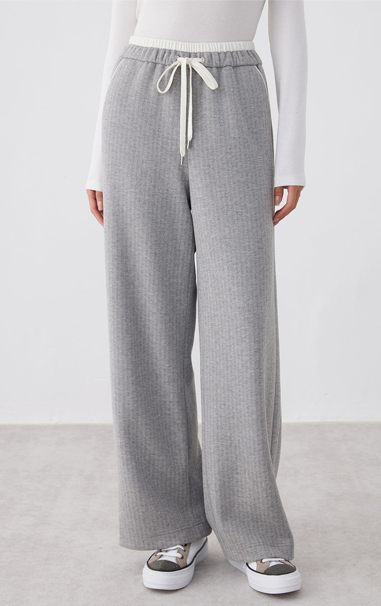 Pamuk İnce Nervürlü Geniş Paçalı Pantolon