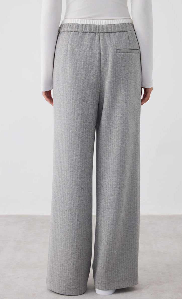 Pamuk İnce Nervürlü Geniş Paçalı Pantolon